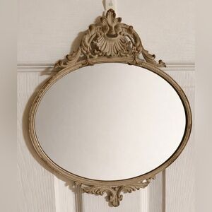 Vintage-Inspired Tan Ornate Wall Mirror – Distressed Finish Farmhouse